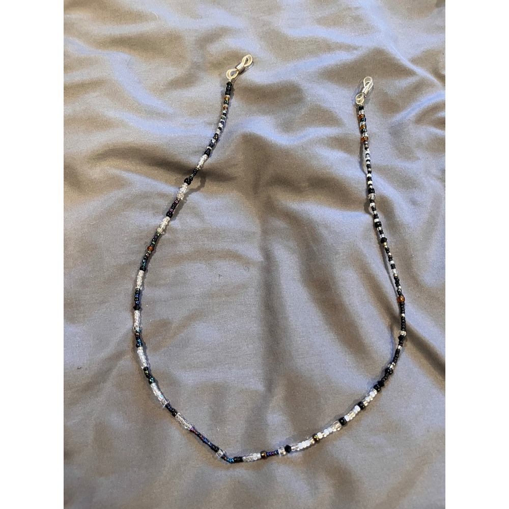 Handmade Beaded Eyewear Chain Black Clear Iridescent Glass Seed Bead Lanyard